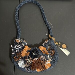 From India to you blue and brown floral beaded shoulder bag